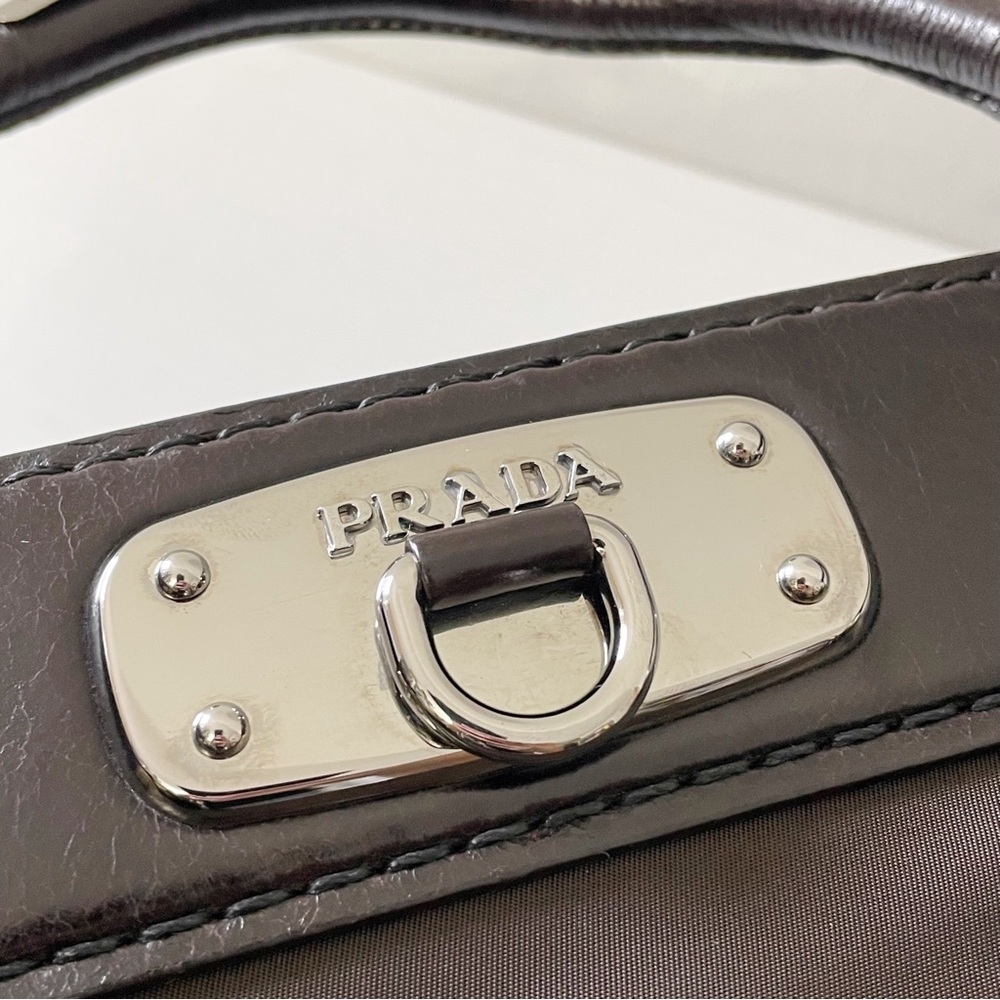 Prada dark brown Vitello leather trimmed nylon doctor bag satchel - Picture 5 of 14
